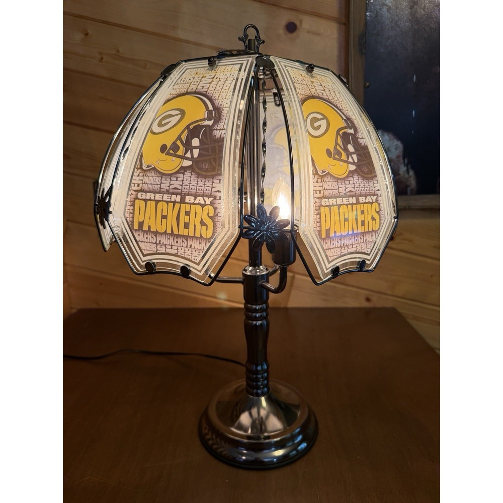 Vintage Green Bay Packers USA 6 Panel Touch Table Lamp Tested Working